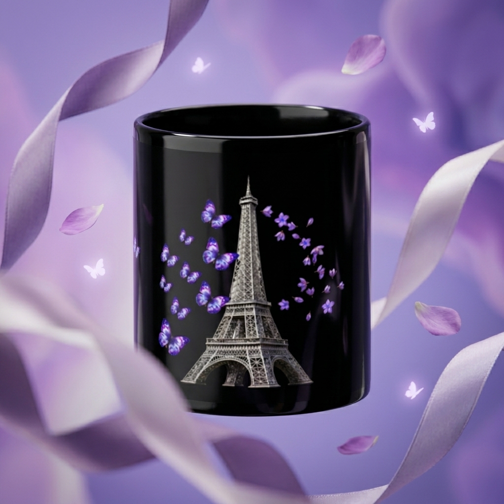 tsgabrielle® • Paris - Torre Eiffel • Caneca Brilhante • Preto • Cerâmica • 2 Tamanhos - View 7
