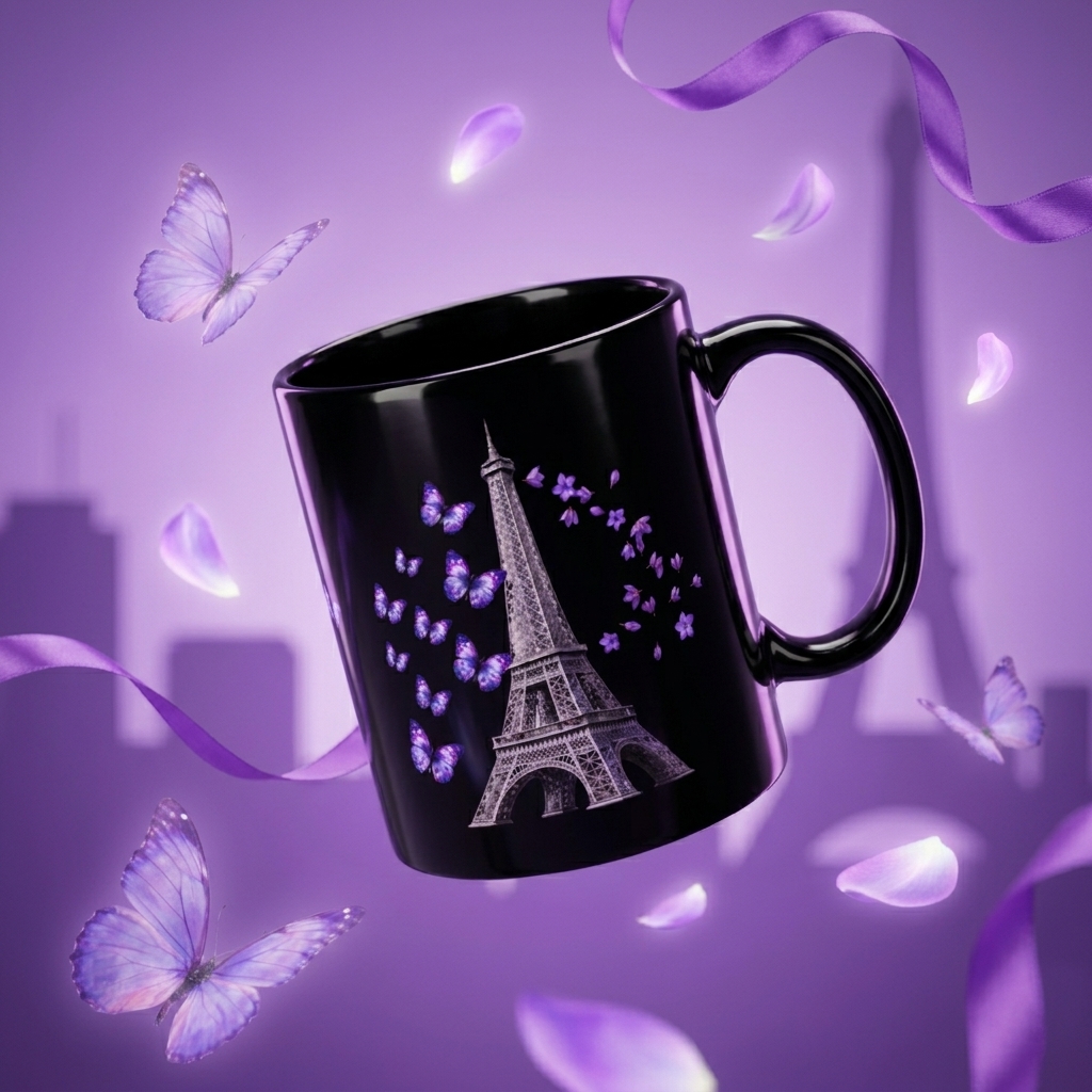 tsgabrielle® • Paris - Torre Eiffel • Caneca Brilhante • Preto • Cerâmica • 2 Tamanhos