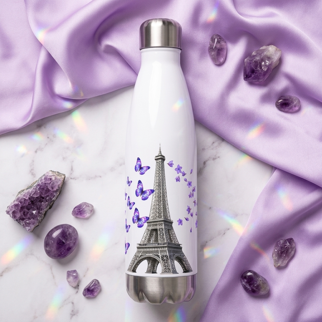tsgabrielle® • Paris - Torre Eiffel • Garrafa de Água • Branco • Aço Inoxidável • 17 oz - 500ml - View 13
