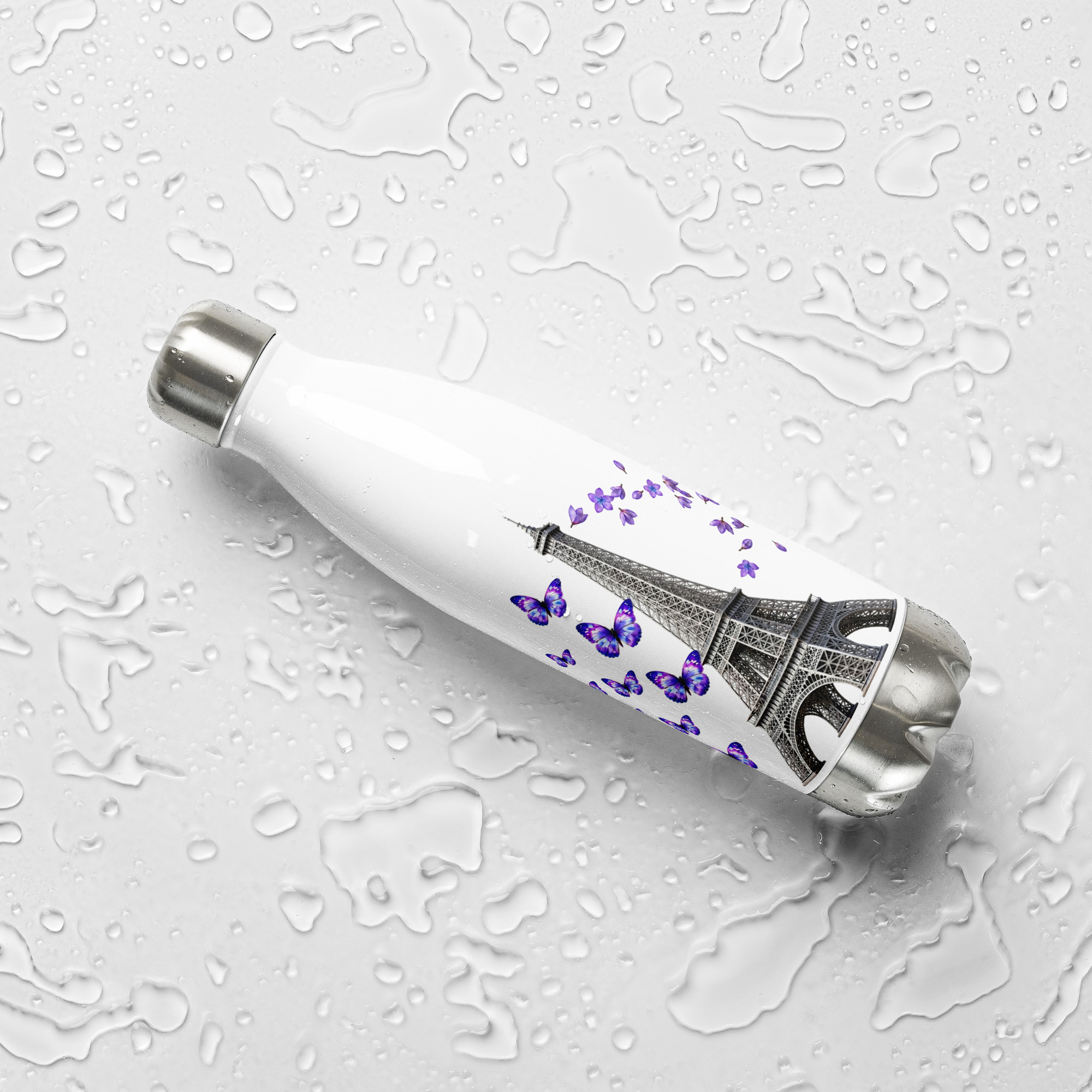 tsgabrielle® • Paris - Torre Eiffel • Garrafa de Água • Branco • Aço Inoxidável • 17 oz - 500ml - View 9