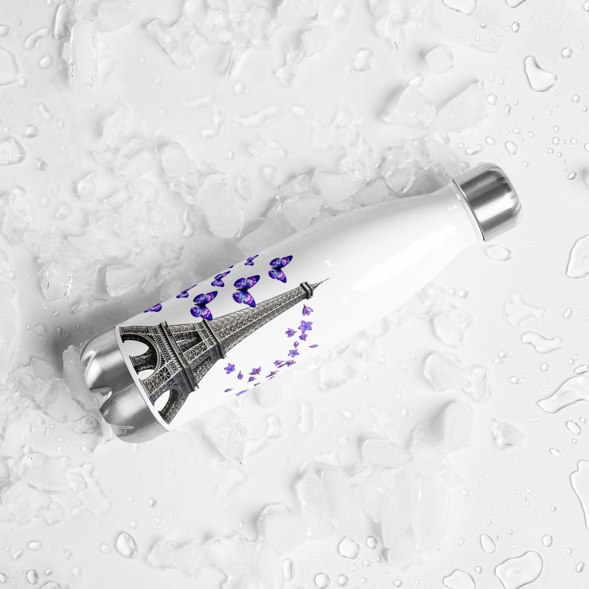 tsgabrielle® • Paris - Torre Eiffel • Garrafa de Água • Branco • Aço Inoxidável • 17 oz - 500ml - View 8