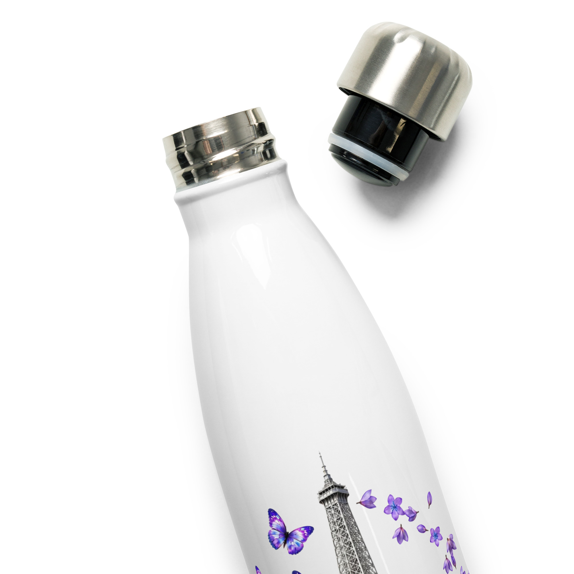tsgabrielle® • Paris - Torre Eiffel • Garrafa de Água • Branco • Aço Inoxidável • 17 oz - 500ml - View 6