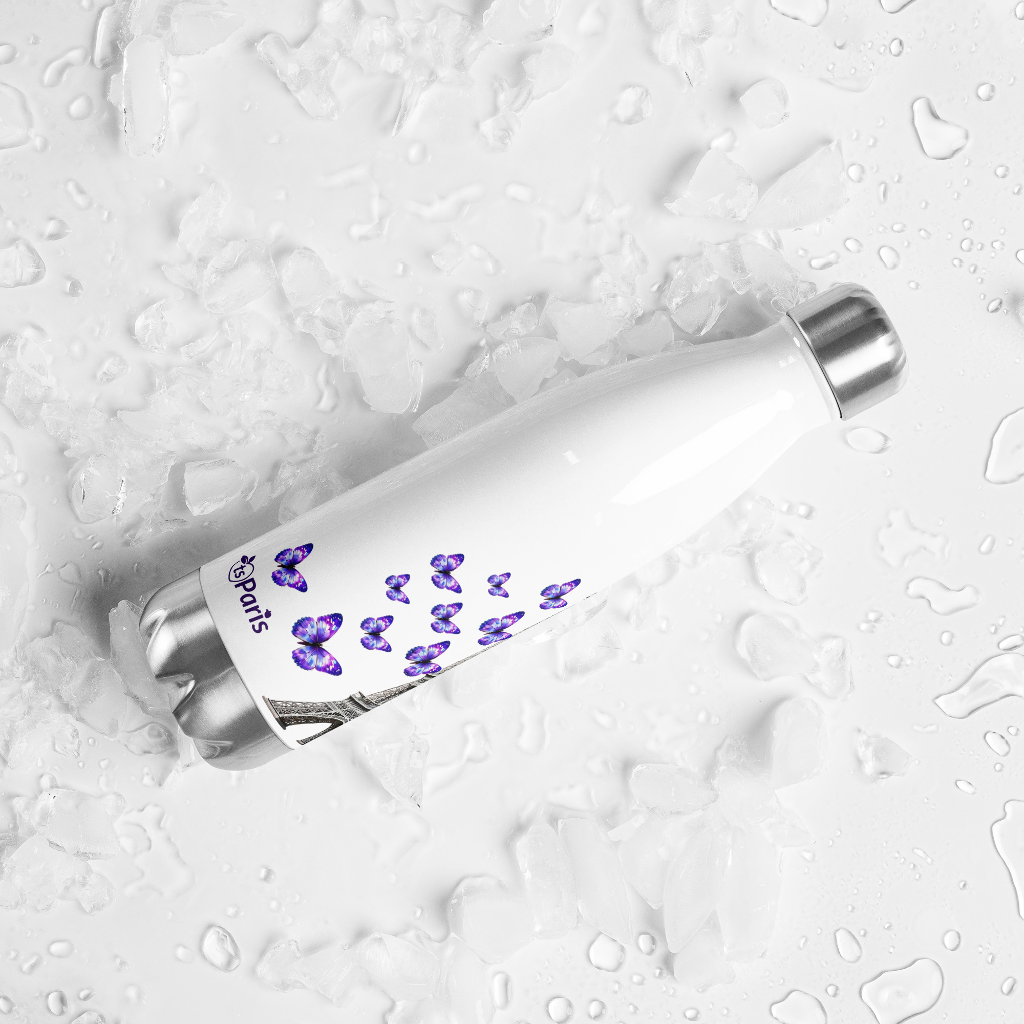 tsgabrielle® • Paris - Torre Eiffel • Garrafa de Água • Branco • Aço Inoxidável • 17 oz - 500ml - View 12